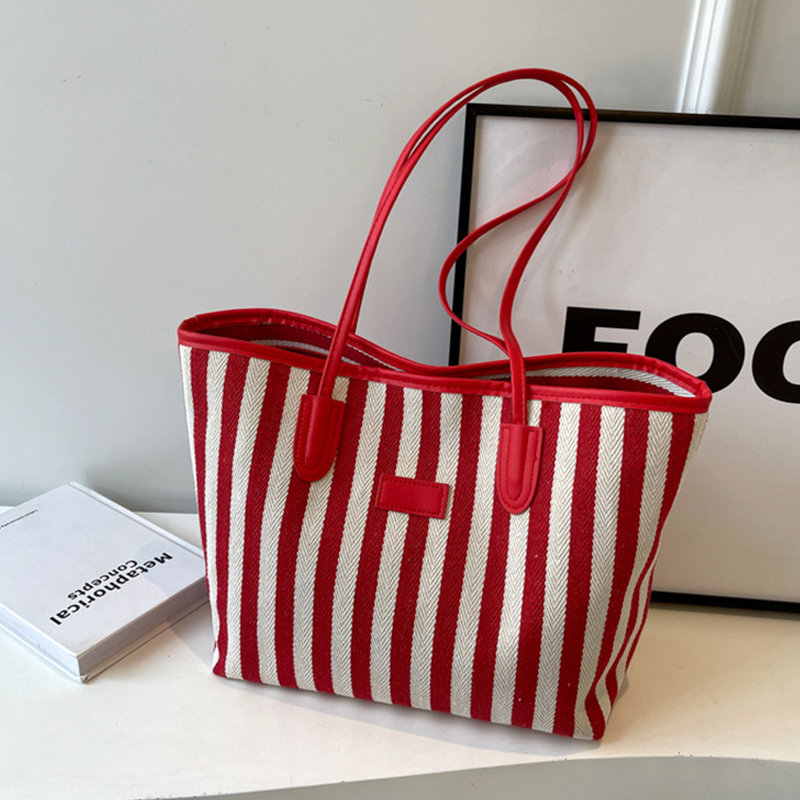 Canvas Bag For Women Large Tote Shoulder Shopping Striped Hand Bag Female Soft Fabric Cotton Black And White Big Casual Ladies