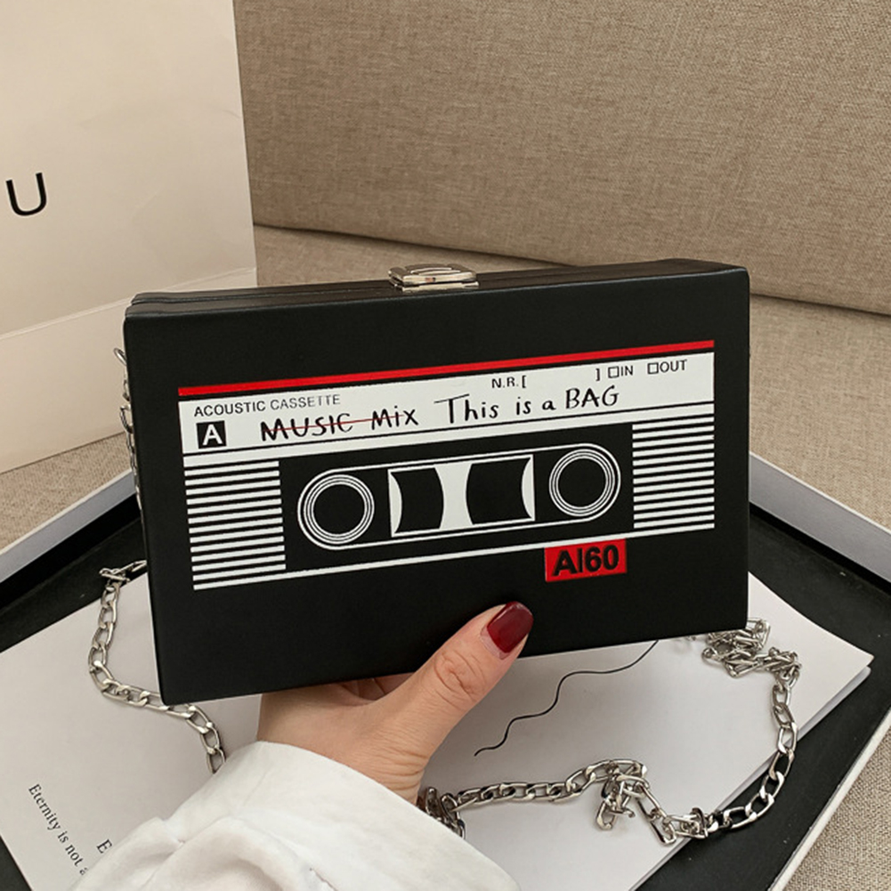 Women Cute Sling Bag Radio Shape Vintage Satchel Bag PU Leather Tape Recorder Print for Women Teen Girls