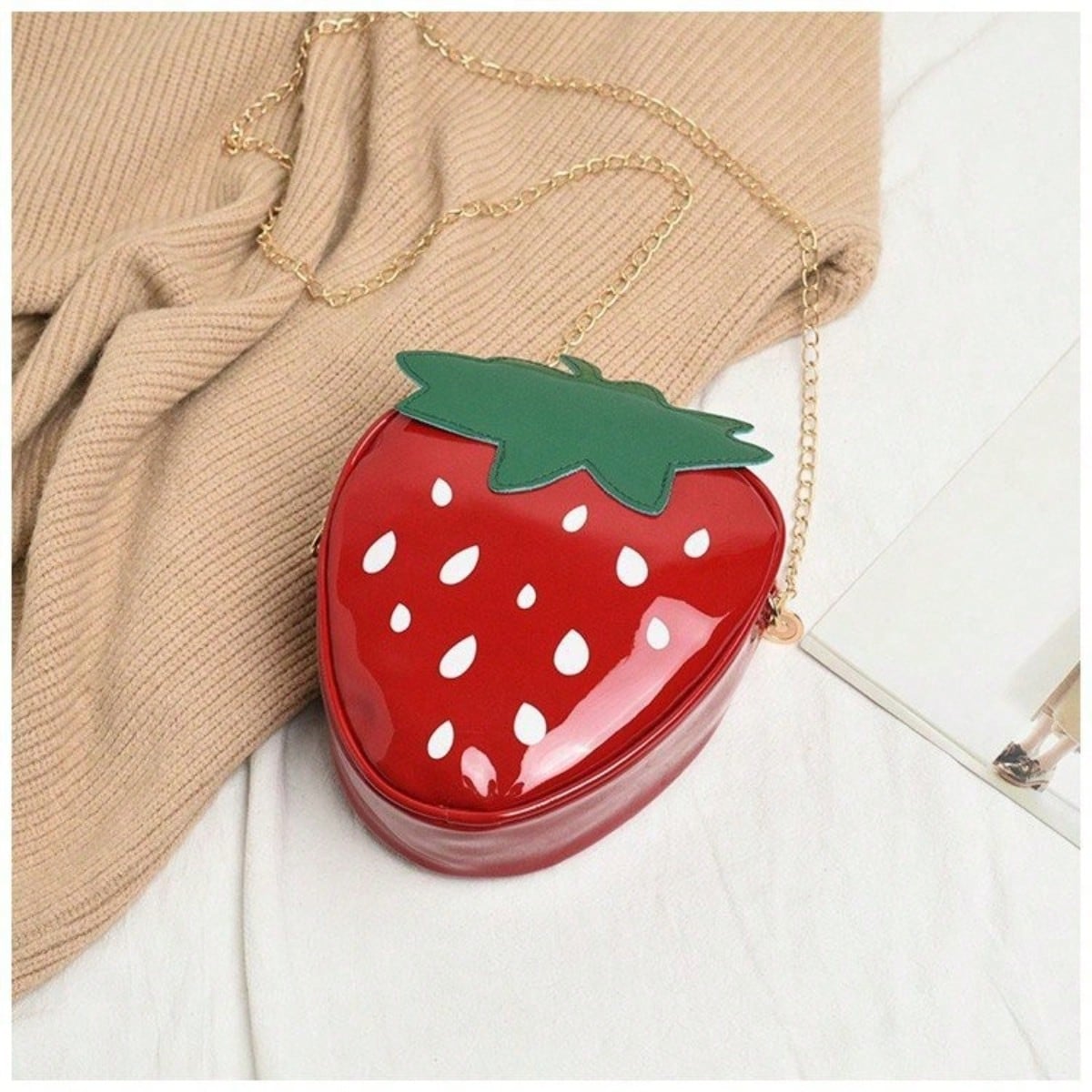 Women's cute leather design sense trendy fashion personality strawberry crossbody shoulder bag