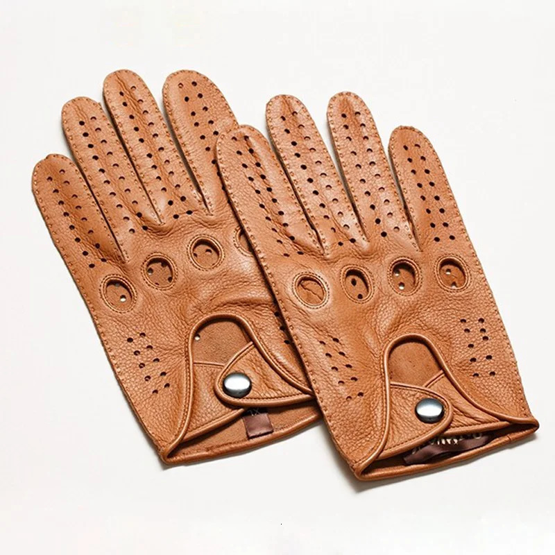mens leather gloves sheepskin gloves fashionable mens black breathable driving gloves 241106