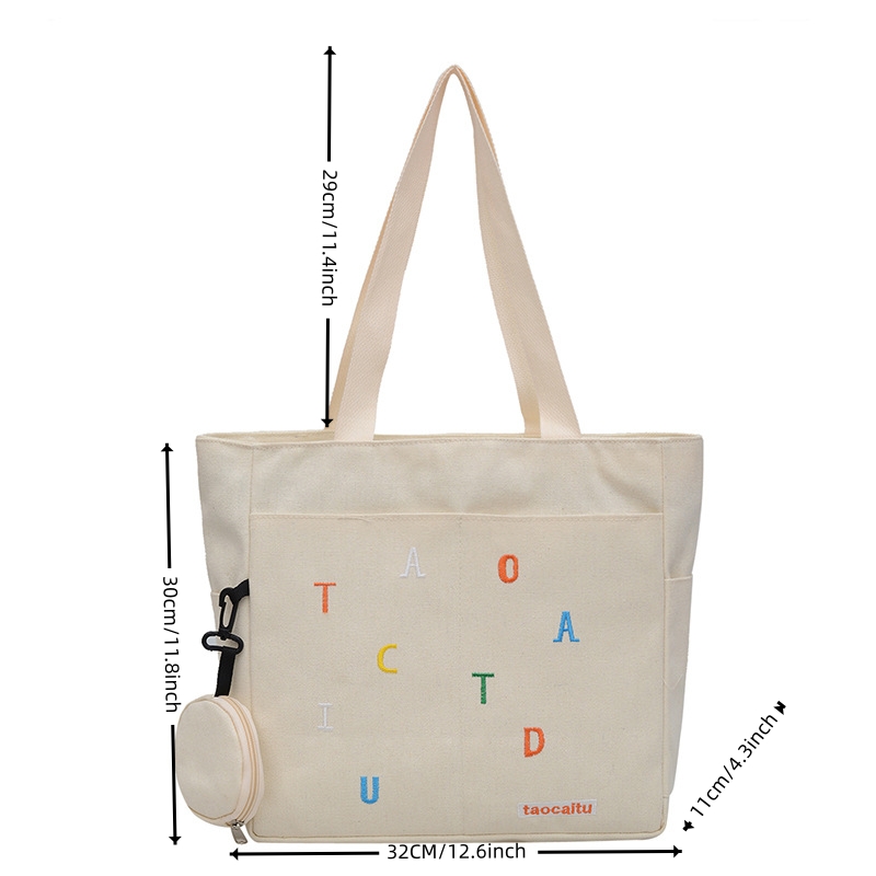 Student Class Commuting Shoulder Bag Women's Canvas Large Capacity Tote Bag Versatile Simple Shoulder Handbag