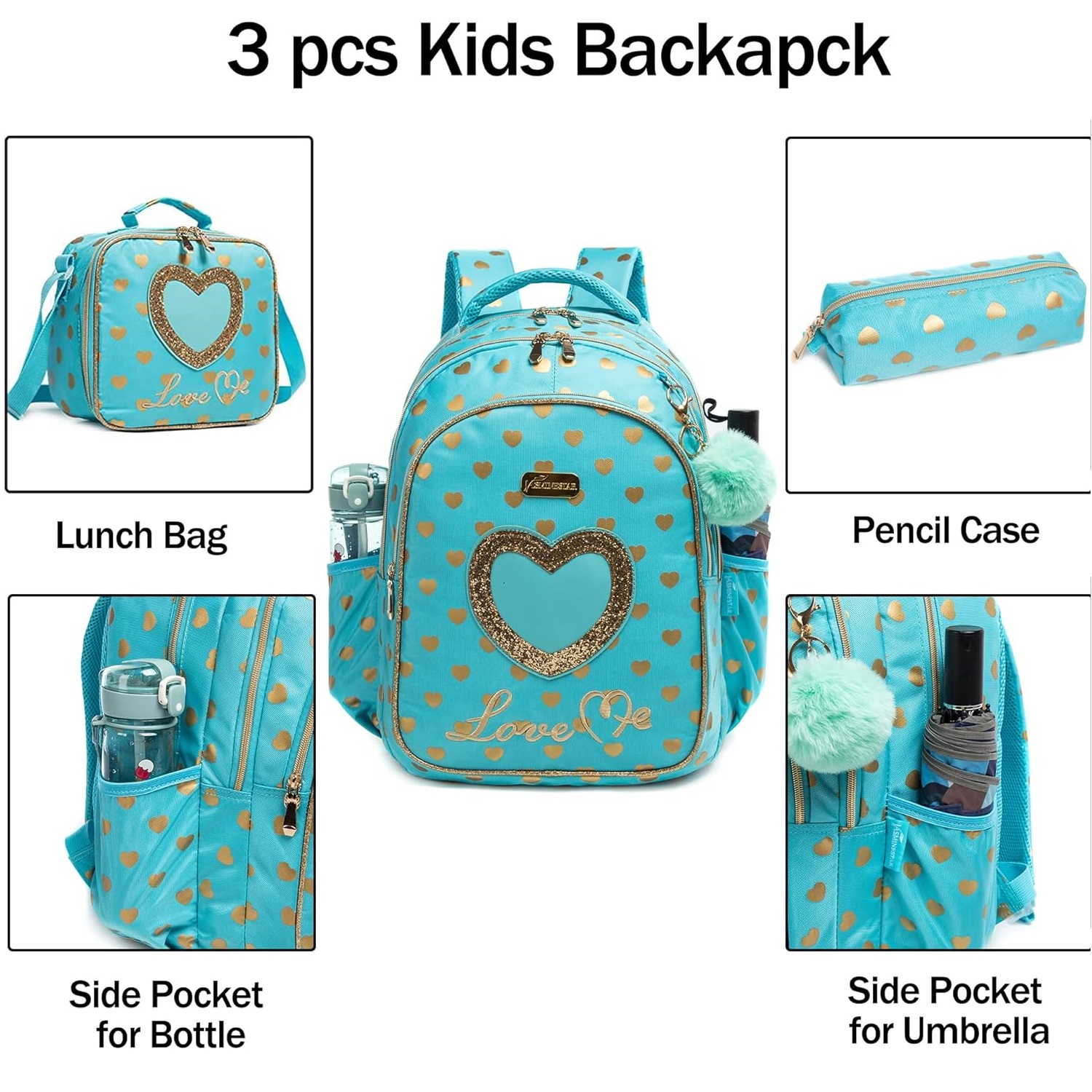 School Backpacks for Girls Kids Backpack Set with Lunch Box Elementary Primary Book Bags for Teenager Girl Waterproof School Bag