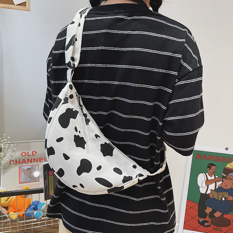 Harajuku Style Students Portable Canvas Hobos Zebra and Cow Pattern Ladies Shoulder Bags Women Solid Color Denim Crossbody Bag