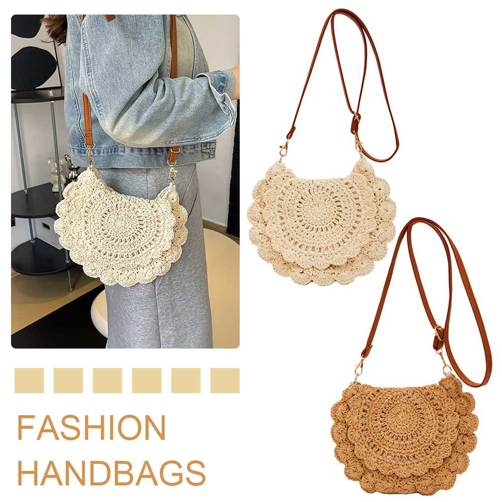 Crochet Crossbody Bag Hollow Summer Beach Bag Aesthetic Tote Handbag with Adjustable Strap for Women Summer Beach