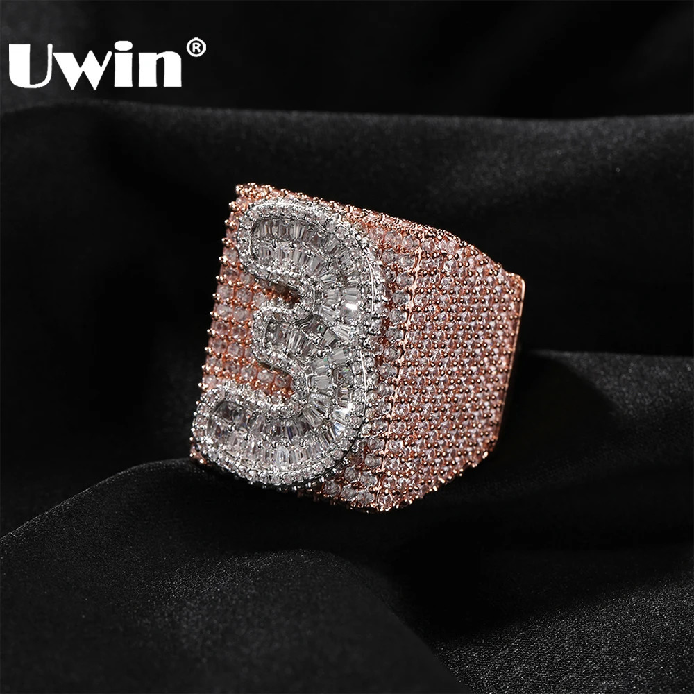 UWIN custom mens letter ring all ice Baguettecz number cubic zirconia fashion ring rapper hip-hop jewelry 241106