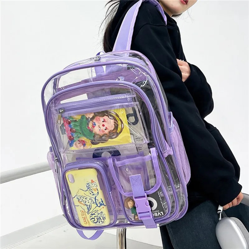 Womens backpack transparent PVC bag transparent backpack teenage student mens transparent school backpack 241106