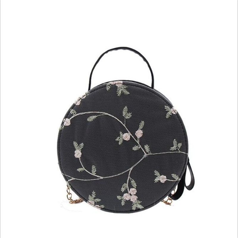 Bags For Women Sweet Lace Round Handbags ladies new Crossbody Bags Female Small Flower Chain Shoulder Bag female PU Leather bag