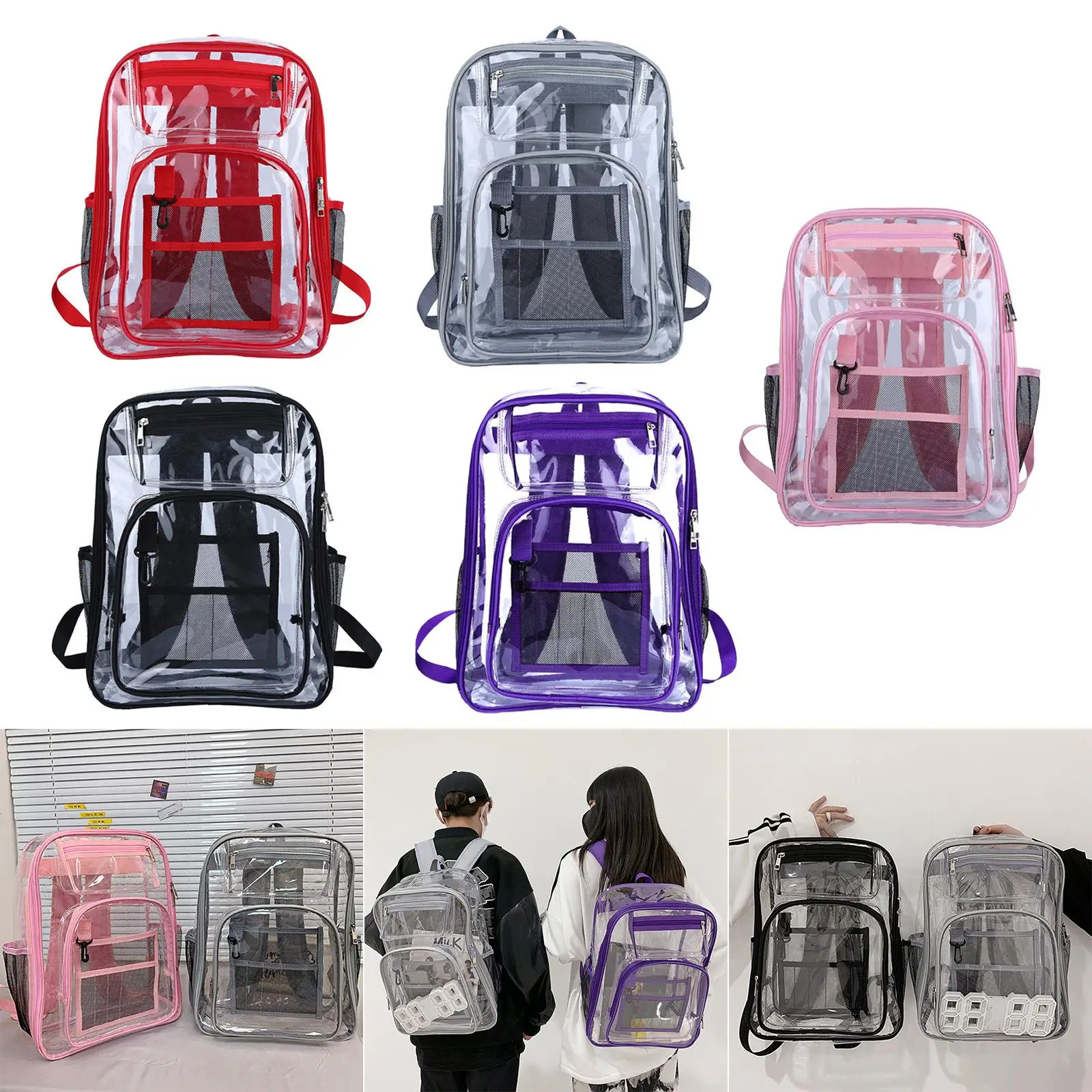 Portable transparent backpack with enhanced durability and space capacity suitable for laptops books workstations schools 241106