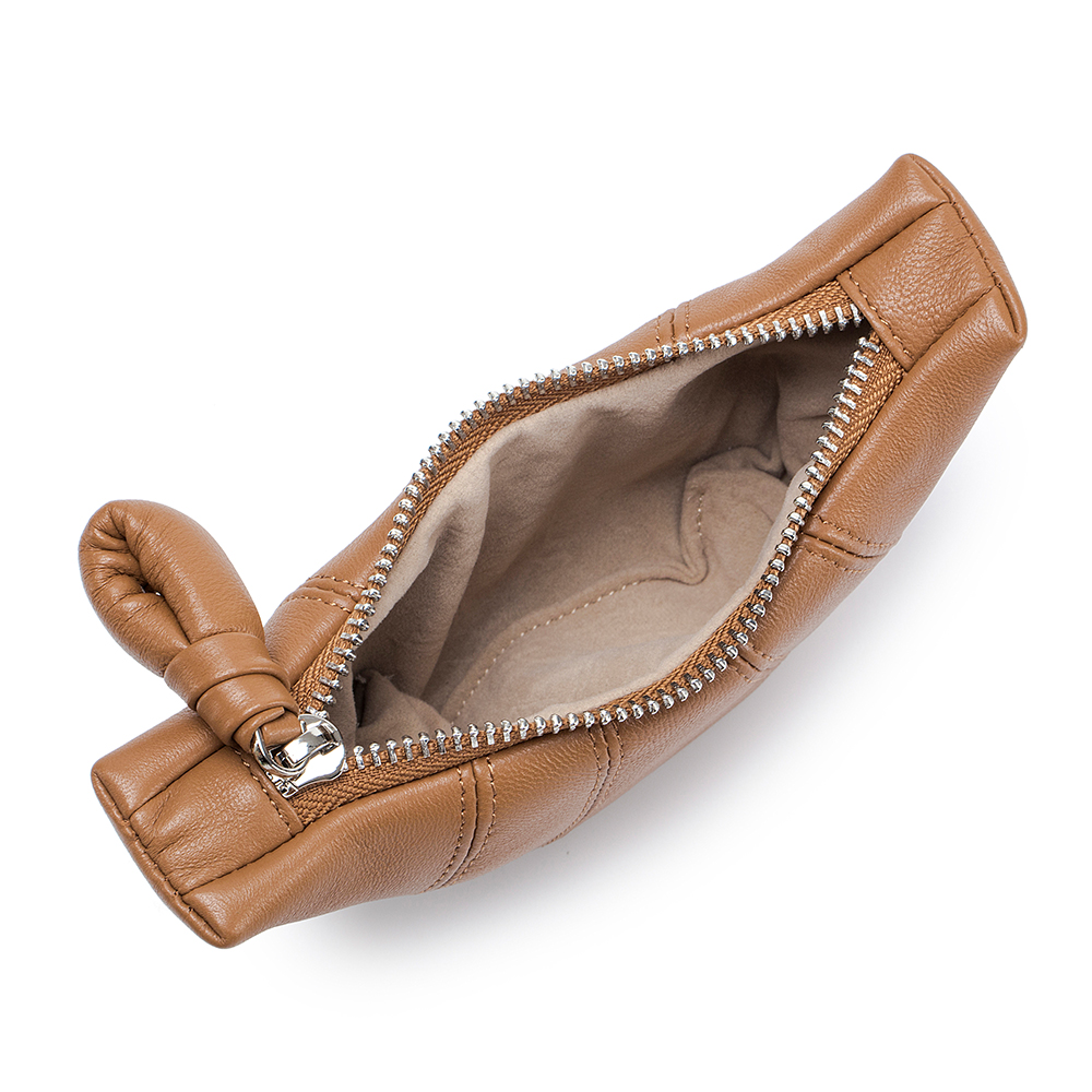Luxury Genuine Leather Women Coin Purse France Brand Croissant Fashion Lady Small Zipper Hobo Wallet Retro Mini Makeup Pouch Bag
