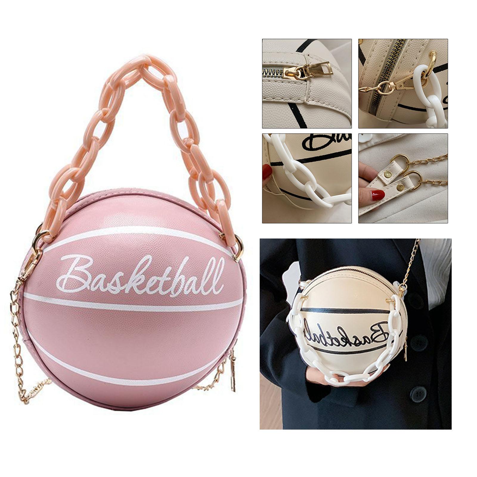 Small Basketball Shaped Handbags with Chain PU Leather Round Graphic Tote for Vacation Ladies Gift Shopping Beach