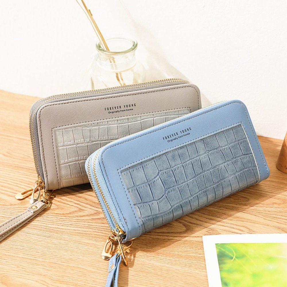 Large Capacity Female Long Wallet Fashion Double Layered Multifunctional Zipper Purse PU Leather Phone Bag