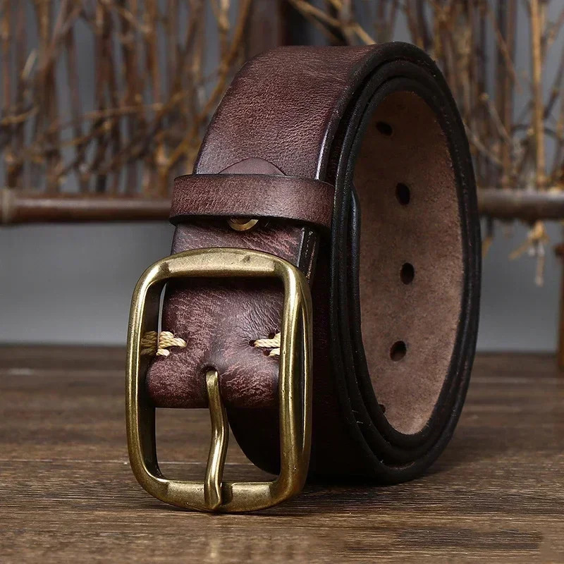 3.8CM Width 4MM Thick Cowhide Copper Buckle Genuine Leather Casual Jeans Belt Men High Quality Retro Male Strap Cintos 241107