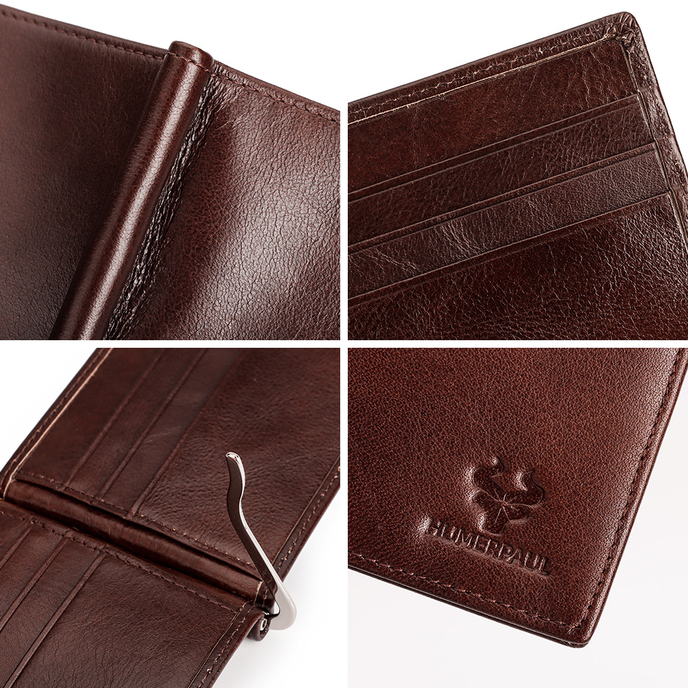 Ultra-thin Men's Money Clip Wallet Vintage Genuine Leather Bifold Card Holder Purse Mini High Quality Male Money Purse Cartera