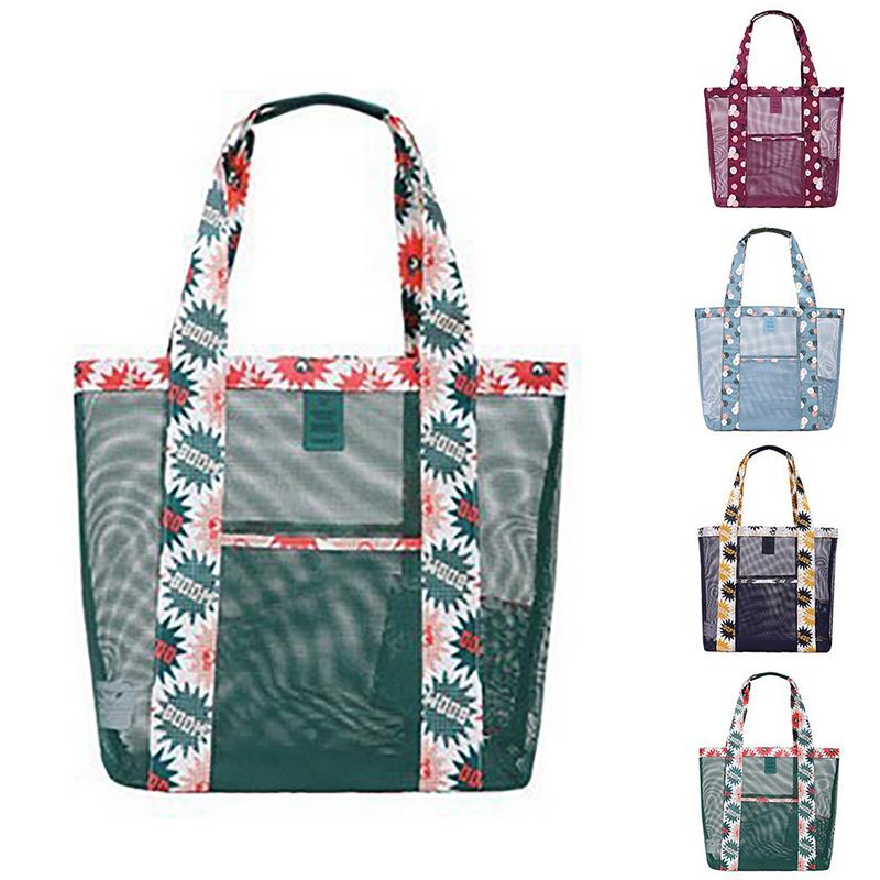Bohemia Women Casual Mesh Flower Shoulder Handbags Shopping Bag Beach Handbag New Fashion Tote Bag Flower Beach Bag