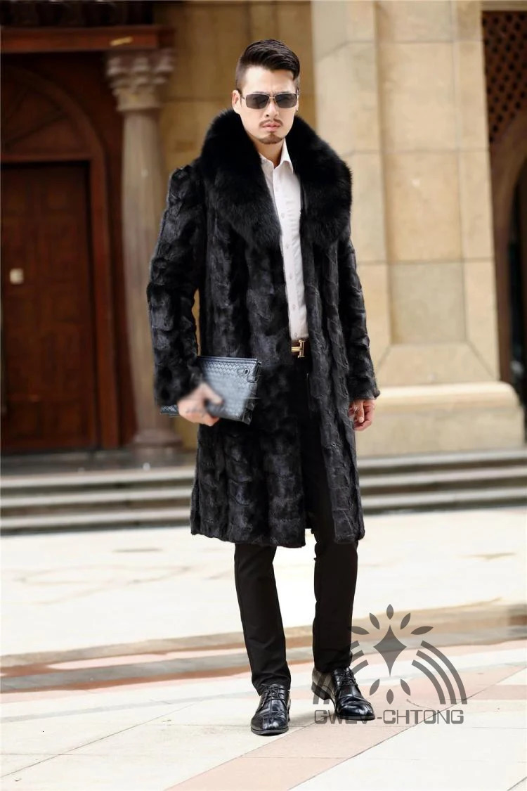 fashion mens truly natural mint fur coat big fox fur collar warm winter jacket outerwear customized in any size 241107