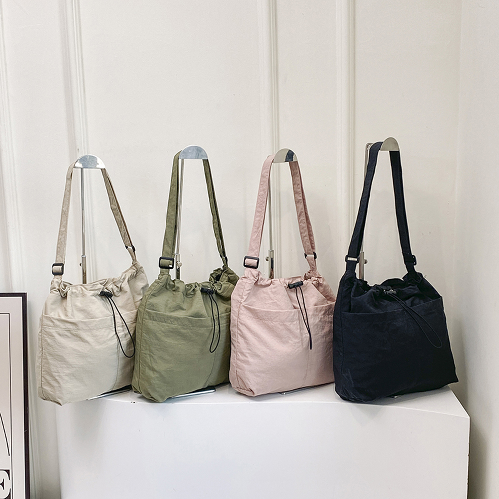 New Nylon String Bucket Bags Korean Style Drawstring Soft Crossbody Bag Large Capacity Casual Shoulder Bag Fashion Women's Bag