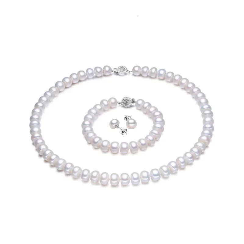 Classic Pearl Jewelry Set Shell Freshwater Pearl Jewelry 925 Pure Silver Earrings Bracelet Necklace 241106