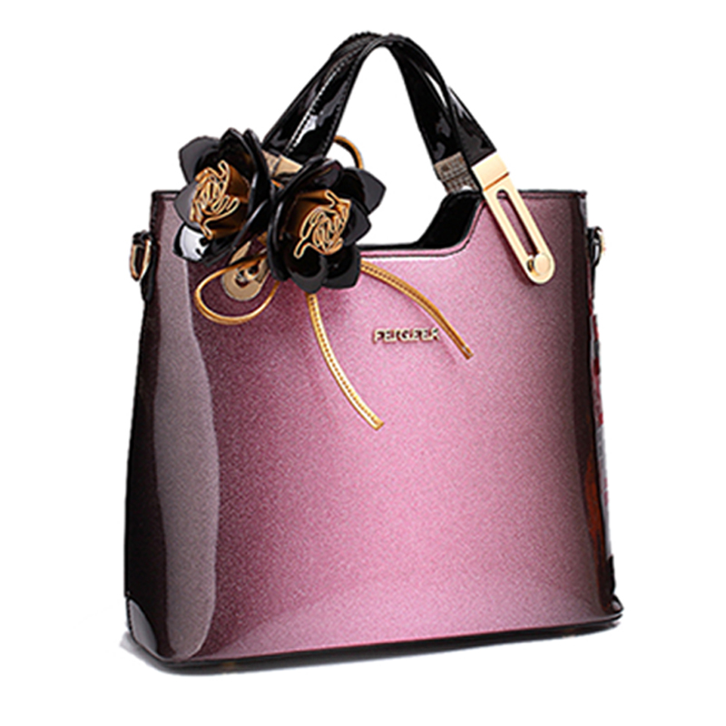 New Patent Leather Handbags Designer High Quality Women Messenger Bag Luxury Ladies Shoulder Bag Fashion Flowers Tote
