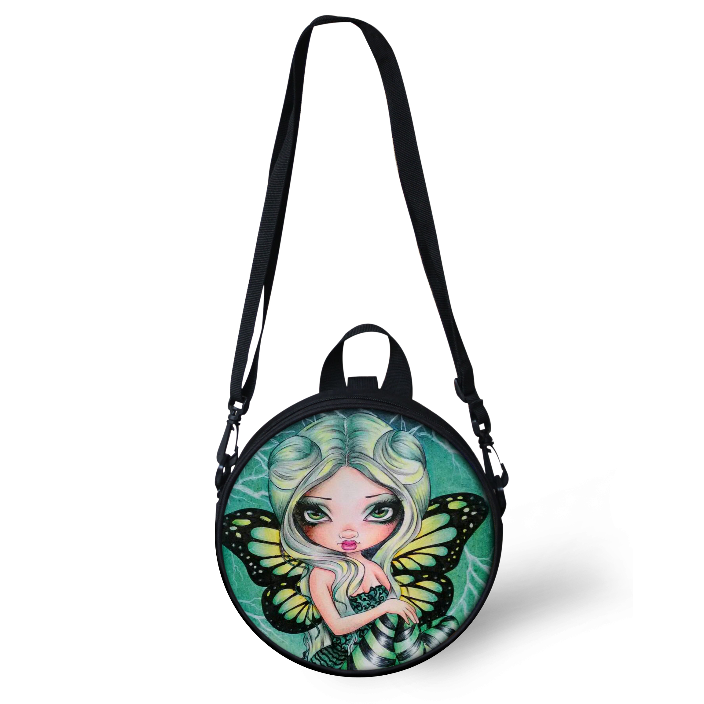 Women Round Crossbody Bag Girls Cartoon Alice Gothic Clock Bag Mini Girl Print Women Shoulder Sac Circle Pack Purse Wholesale