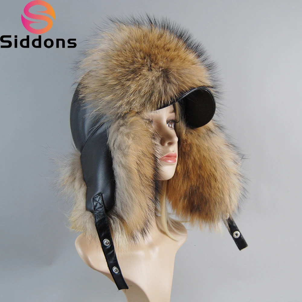winter Ushaka hat female pilot bomber hunter hat real fox fur snow hat with ear flaps 241106