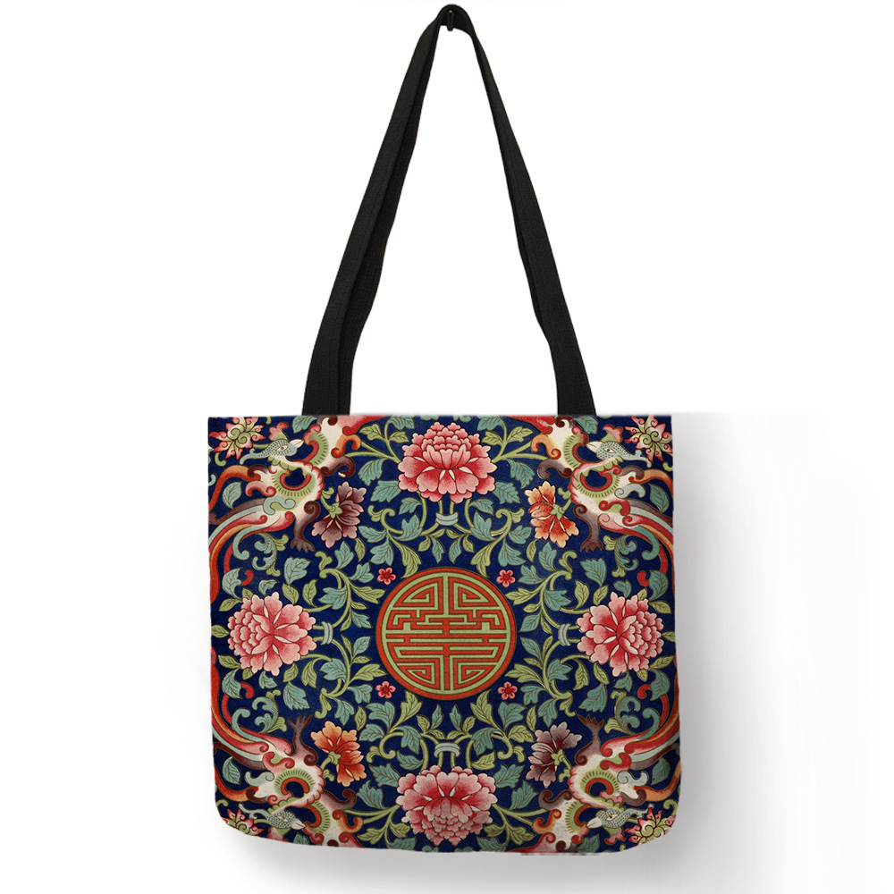 Exquisite Colorful Floral Pattern Print Handbag Casual Practical Women Shopping Tote Bags Travel Beach Outdoor Package Sack
