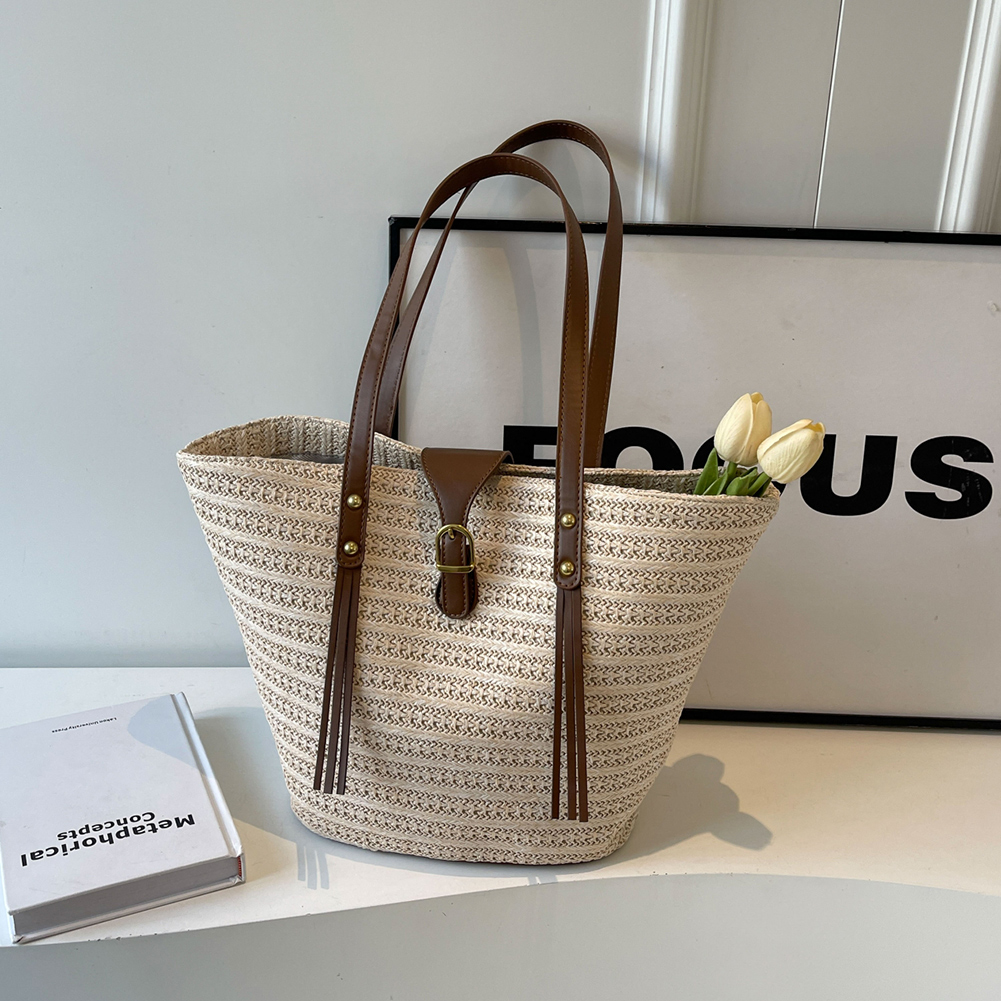 Women Woven Tote Bag Summer Beach Bags Large Capacity Fashion Woven Handbag Casual Weaving Shoulder Bag for Travel Vacation
