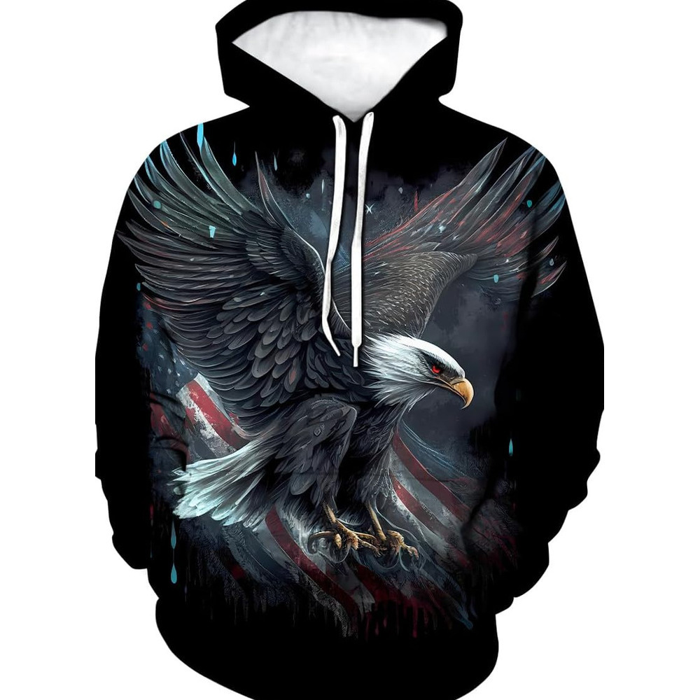 Hoodie for Mens Womens Mens 3D Eagle Print Hoodie - Patriotic Theme, Animal Graphic Sweatshirt Graphic Hoodies sweatshirt Pullover Long Sleeve Cool ea