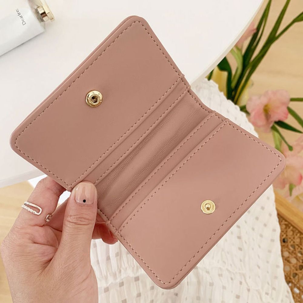 New Wrinkled Card Bag Anti Thief Solid Color Card Case Ultrathin PU Leather Short Purse Woman
