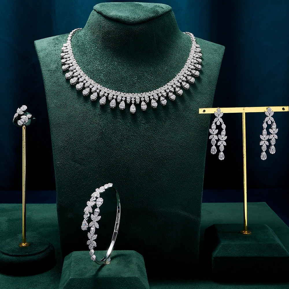 TIRIM Womens Heart Necklace Set Water Drop Cube Zirconia Jewelry Set Dubai Saudi Party Engagement Accessories Direct 241106