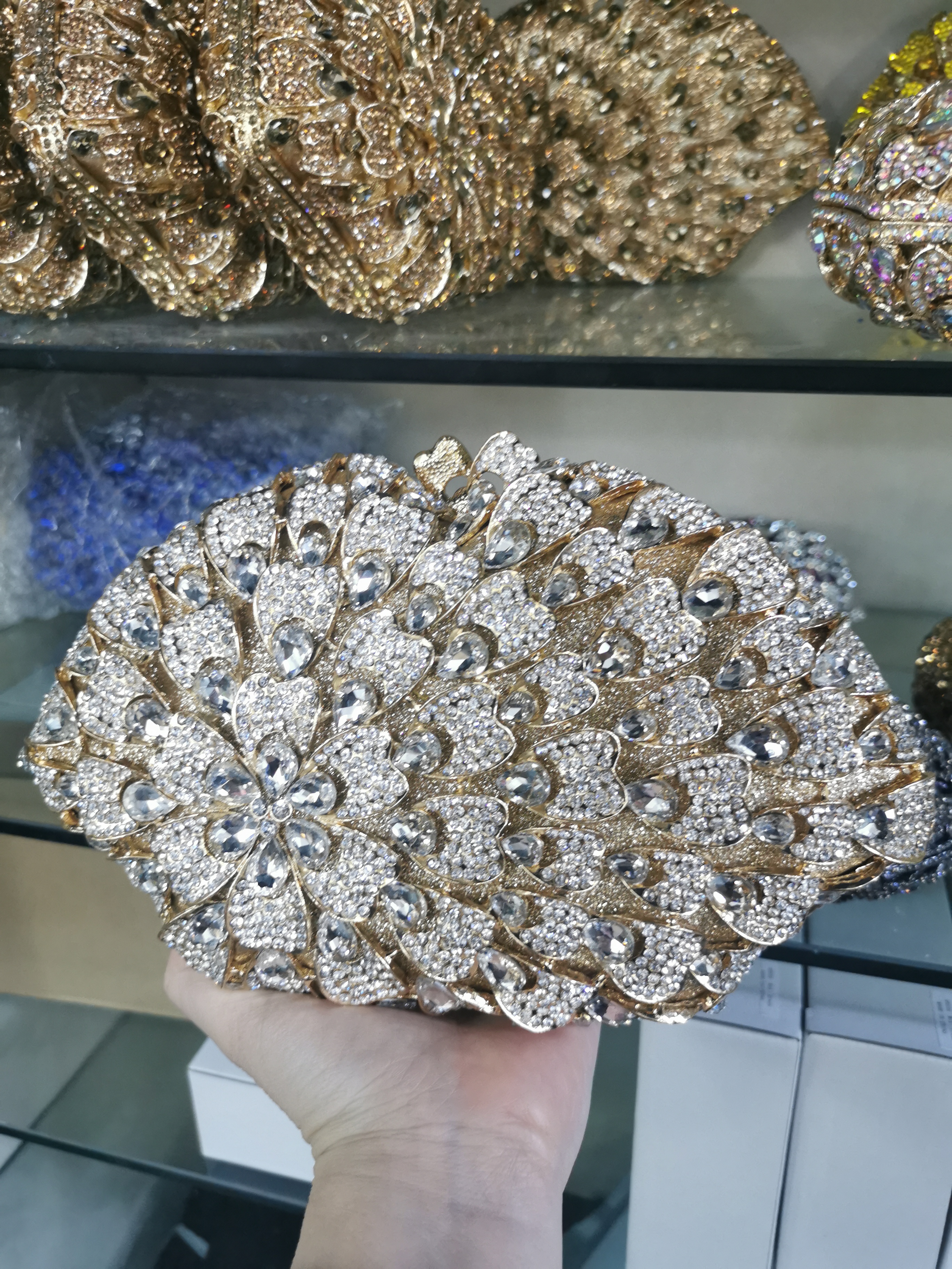 Women Blue/Green/Gold Color Crystal Diamond Clutches Bags Evening Bag Bridal Purses Handbags Rhinestones Party Clutch Purse Bags