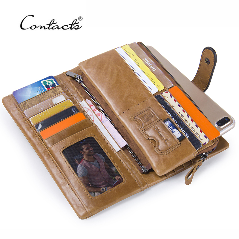 CONTACT'S Retro luxury Genuine Leather Women Men Wallets High Quality Brand Design Zipper Wallet Womens Purses For Card Holders
