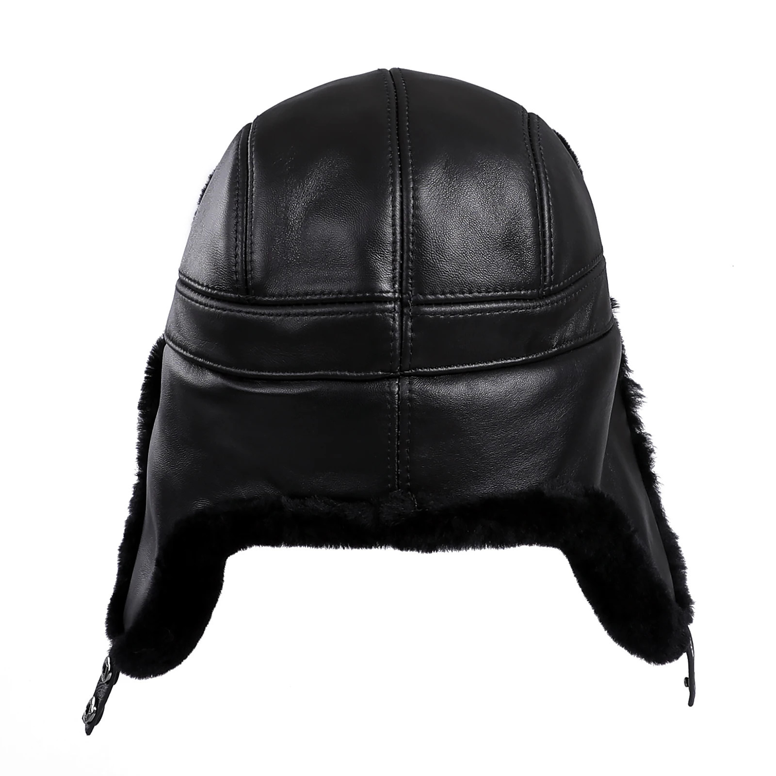 mens winter fur catcher hat leather shell wool pilot Russian Ushaka hat thick ear flaps warm 241106