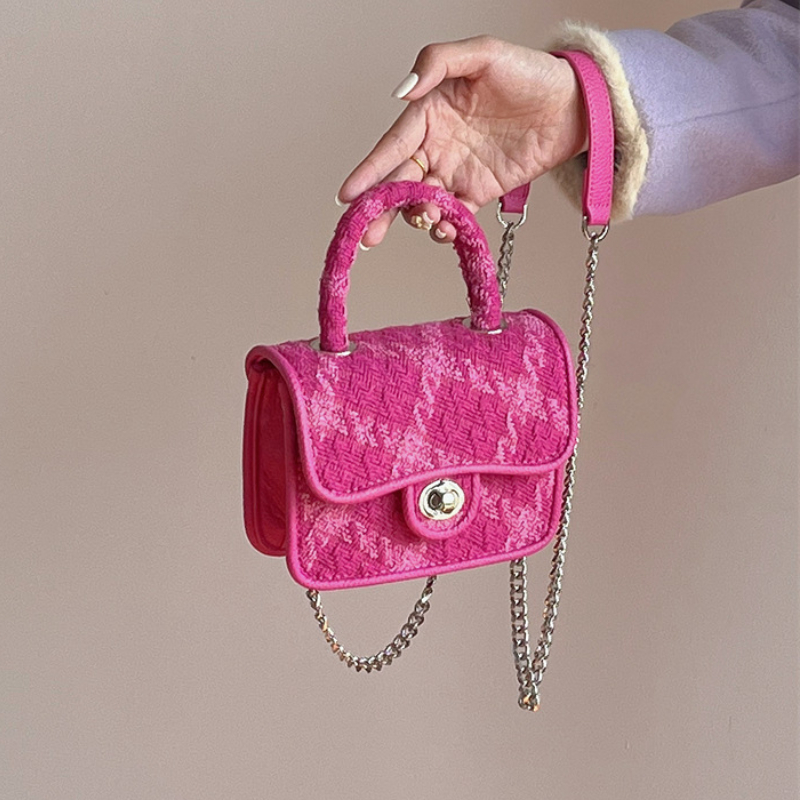 Luxury Plaid Women Small Square Shoulder Bag Fashion Design Female Clutch Purse Handbags Rose Pink Ladies Lock Underarm Bags