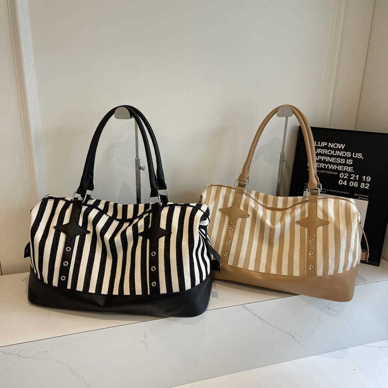 Fashion striped casual yoga bag for women, Korean version, trendy sports and fitness bag, short distance business trip, boarding travel bag 241107