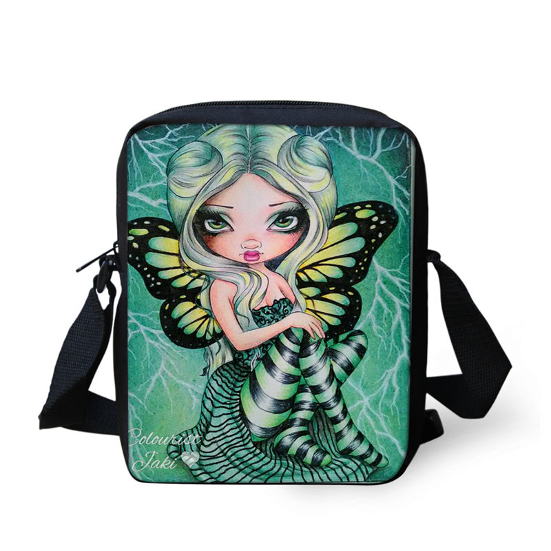 ELVISWORDS Gothic Style Messenger Bags For Girls Kids Women Mini Crossbody Bag Cartoon Girl Garden Shoulder Bags Bolsa Feminina