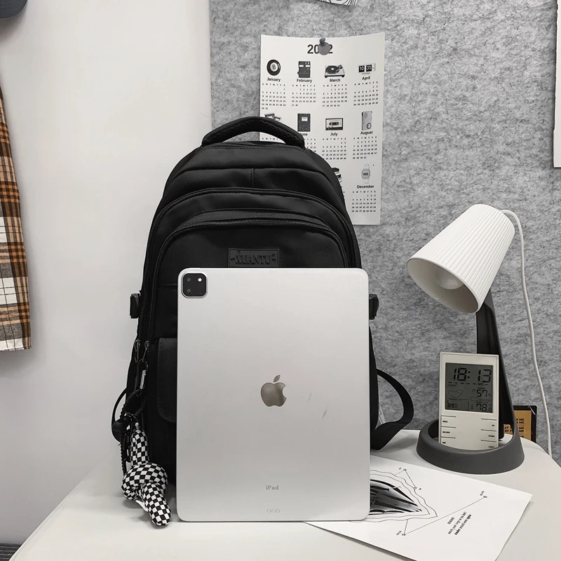 Simple student bag solid color school bag youth large capacity travel backpack high-quality canvas school bag fashionable bag 241107