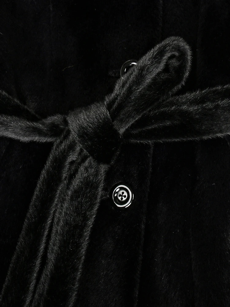 Sapphire Winter Long Fluffy Soft Warm Fluffy Artificial Mink Coat Womens Hooded Single Chest Elegant Coat 241107