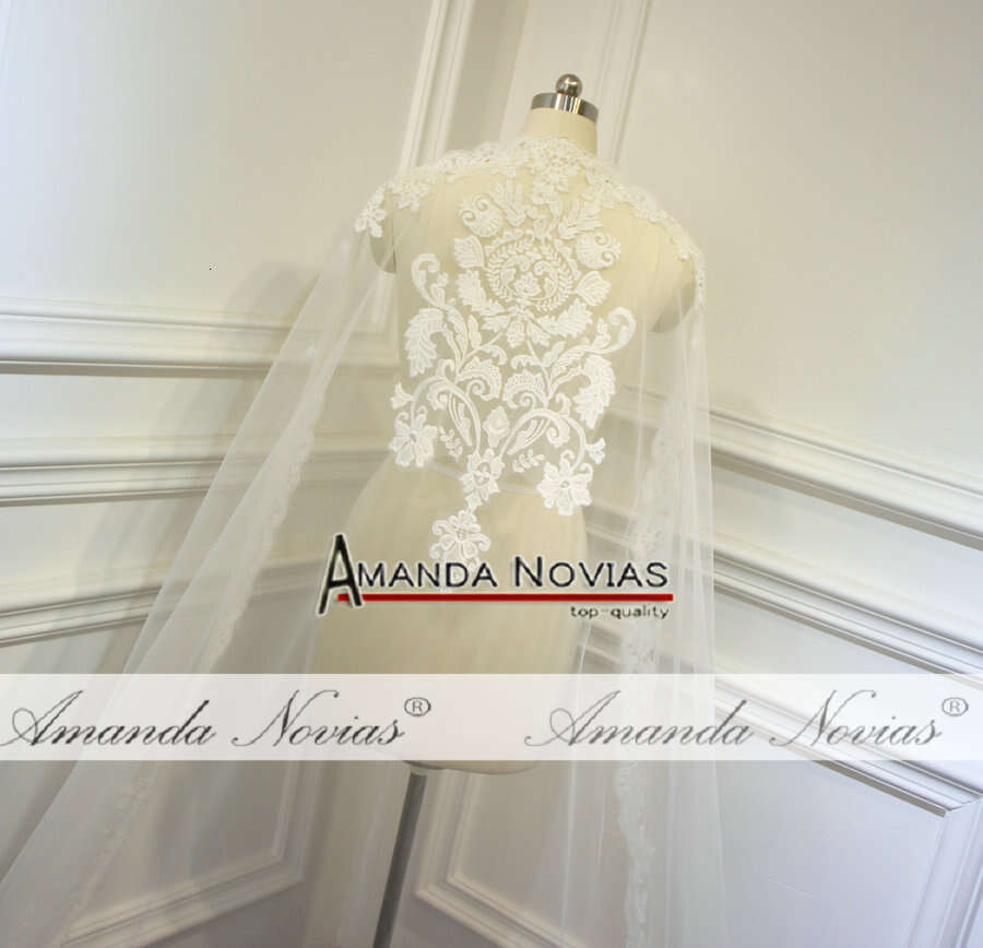 Amanda Novias Real Sample Long 1.5m width without comb Veils For Wedding With Lace Edge