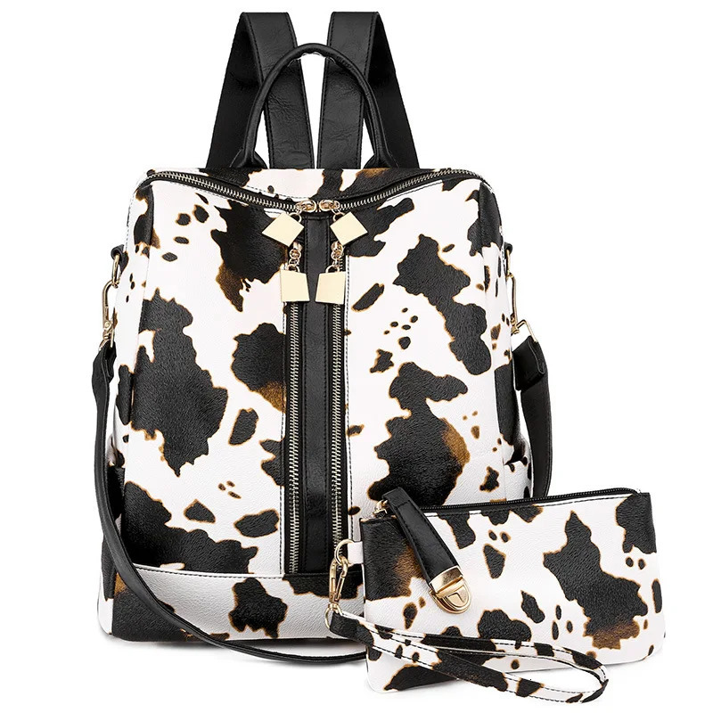 Womens large capacity backpack wallet fashionable leopard print multi zipper travel bag detachable shoulder strap shoulder bag 241106