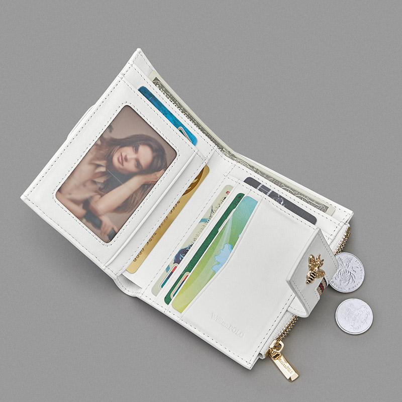 WILLIAMPOLO Bee Wallet Women Short Small Purse Card Case Simple Ladies Female Fashion New Design Genuine Leather