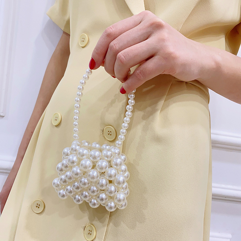 Pearl Shoulder bag handmade woven beaded niche design children's portable crossbody bag cute mouth red bag mini Girls Purse