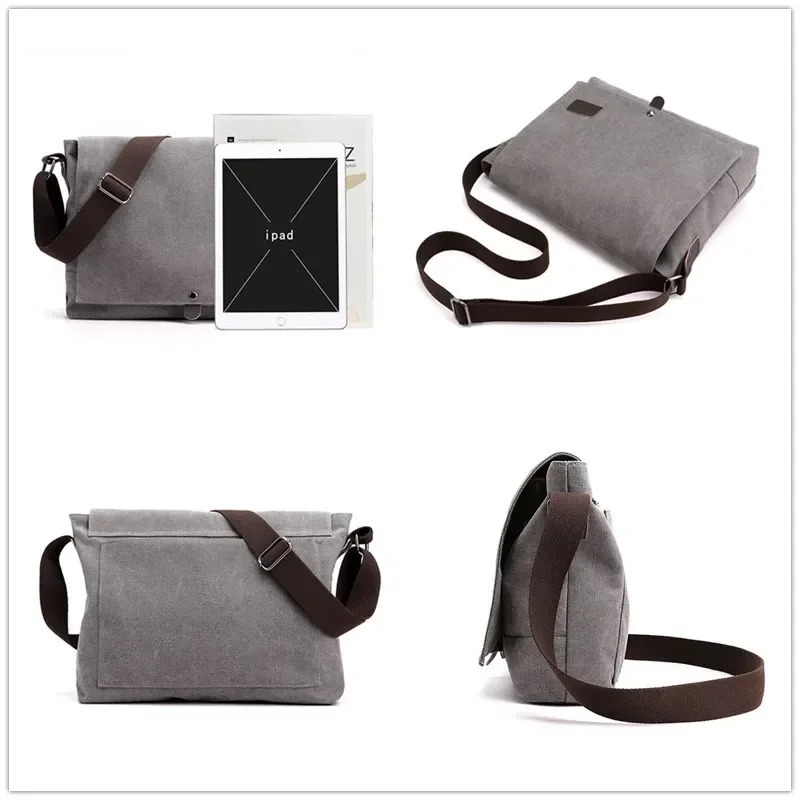 Men Canvas Crossbody Shoulder Messenger Bags Man Fashion Cross Body Bag Casual Solid Multi Function Portable Male 241106