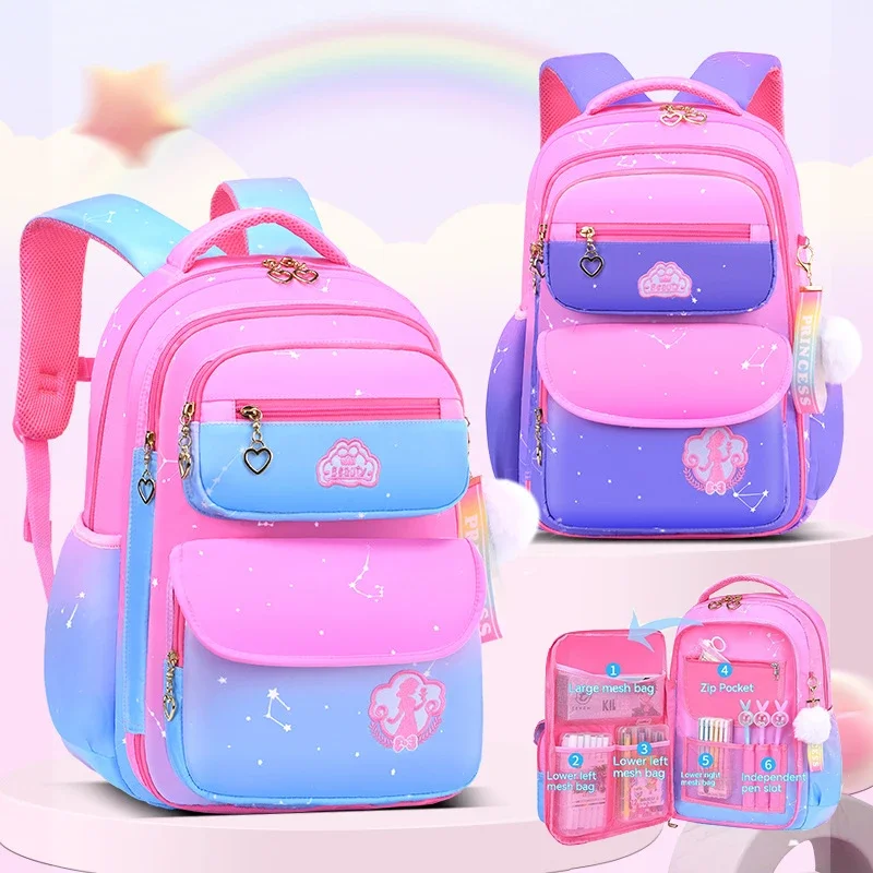 Orthopedic Primary School Bags for Girls Gradient Color Grades 1-3-6 Children's Backpack Large Capacity Kids Rucksack Mochila