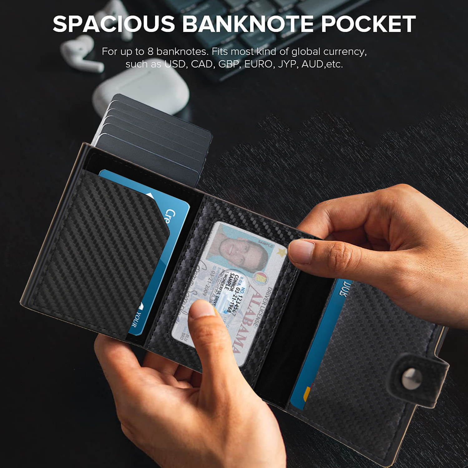 Rfid Credit Card Holder Men Wallets Carbon Fiber Cardholder Case Short Purse Small Slim Mini Wallets For Airtag Air Tag Tracker