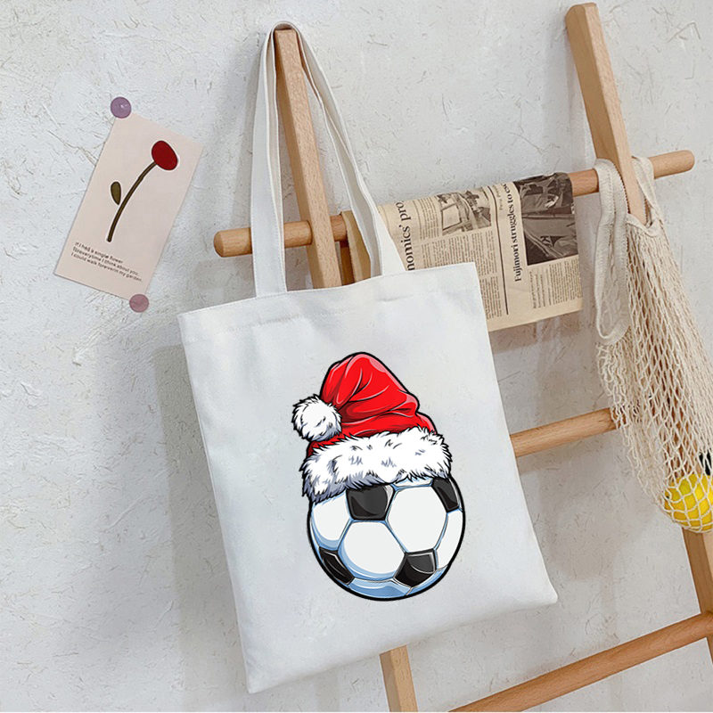 Beagle Santa Christmas Tree Lights Xmas Canvas Shopper Shoulder Bag Women Designer Handbags Casual Woman Shopping Tote