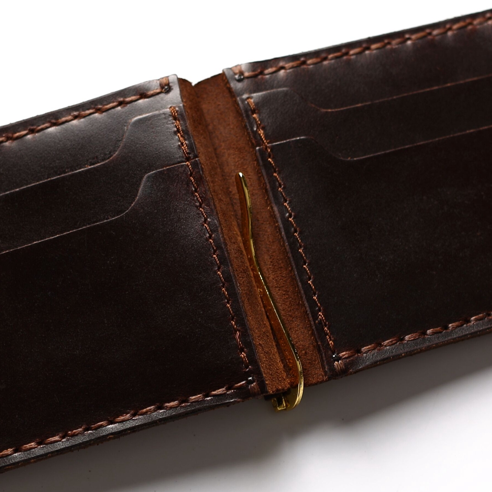 Men's Leather Wallet for Credit Cards and Money Handmade Vintage Genuine Leather Wallet Stainless Steel Spring Money Clip