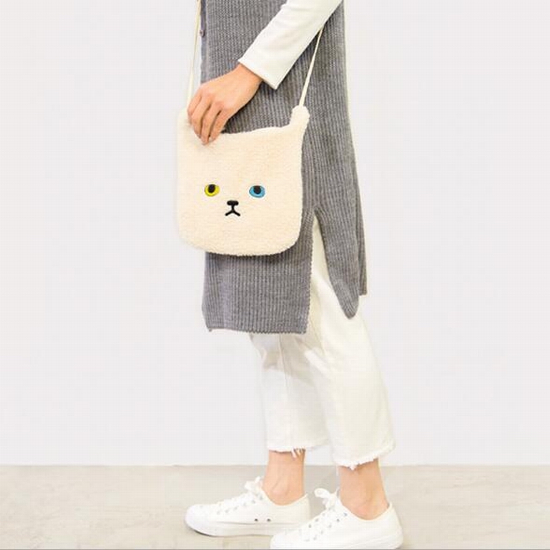 Cute Animal Flannel Shoulder Bags for girls Hair ball Decorate Pink White Black Grey Messenger Bags Winter Hot Sell