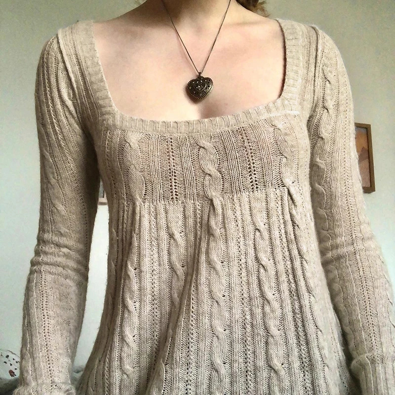 Doury Vintage Knitted Sweaters A-Line Cute Pullovers Prepply Harajuku Retro Jumpers Korean Knitwear 90s Women Tee Spring 241107