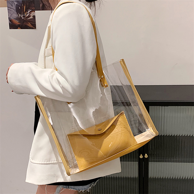 Transparent PVC Shoulder Bags For Women Waterproof Purse Handbag Fashion Jelly Large Shopping Tote High Quality Women Bag