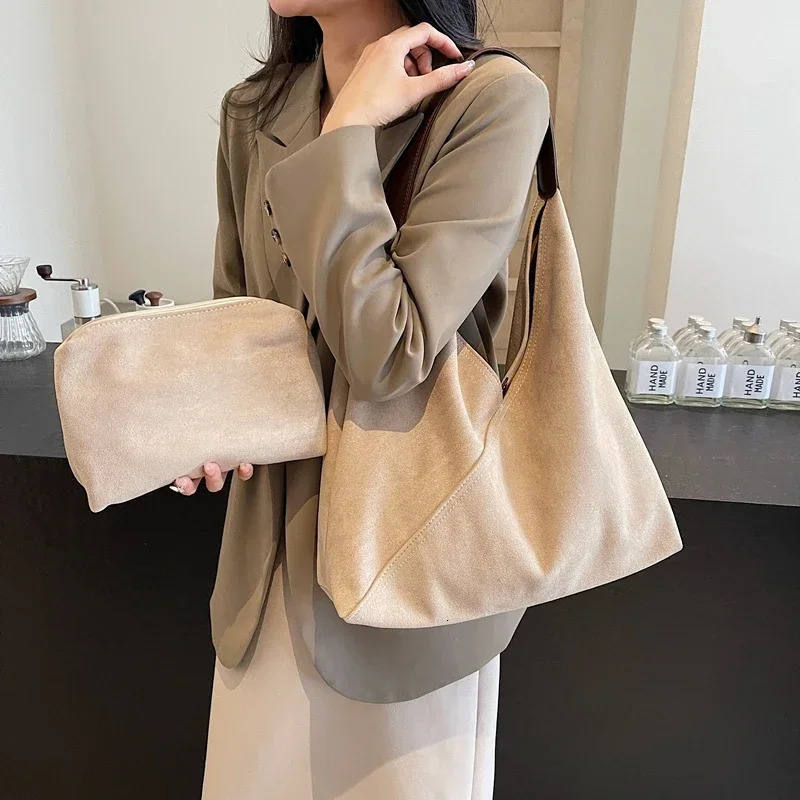 LEFTSIDE Retro 2-piece/Set Artificial Suede Womens Underwear Bag Winter Y2K Womens Fashion Stray Bag Womens Shoulder Bag Handbag 241106